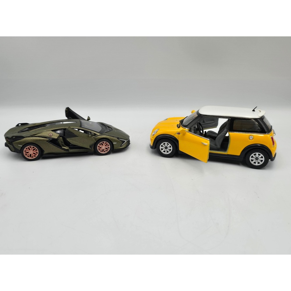 Kinsmart Diecast Cars Lamborghini‎ Sian & Mini Cooper S Yellow Green Excellent